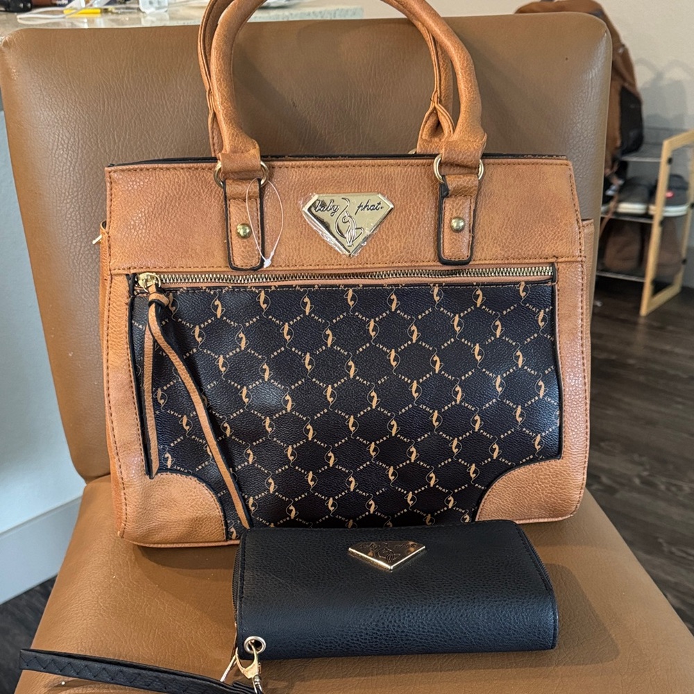 Tan and Black Women's Bag Set